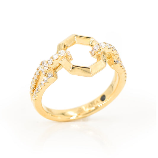 18K Knife-Edge Open Hexagon Linked Diamond Fashion Ring