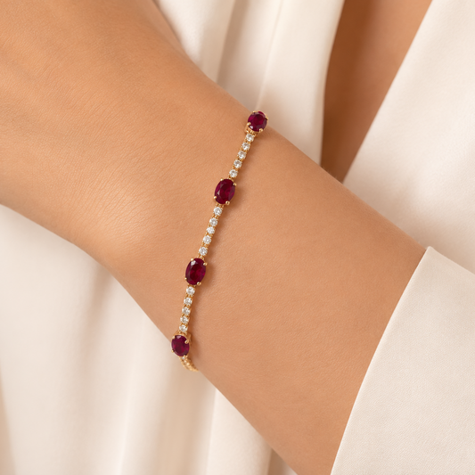14K Oval Ruby & Diamond Station Bracelet