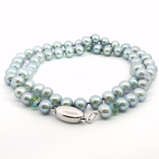 Freshwater Gray Pearl & Crystal Accented Single Strand