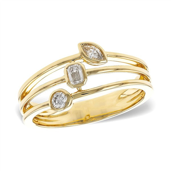 14K Three Row Multi-Shape Diamond Fashion Ring