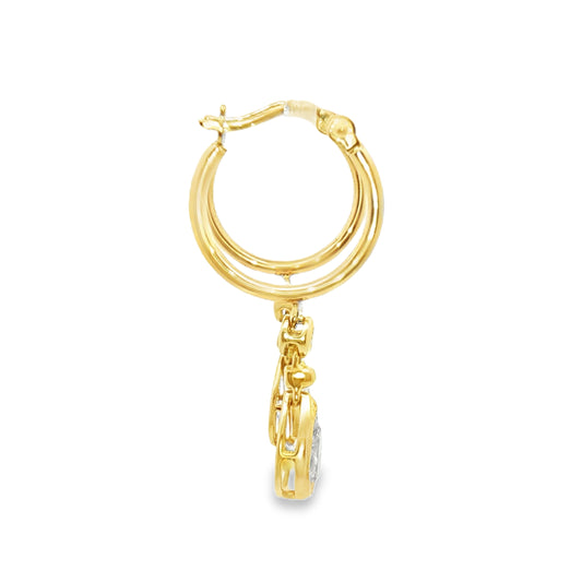 14K Bezel-Set Pear Diamond Hoop Dangle Earrings