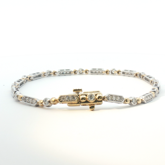 14K Two Tone Pattern Bead Diamond Bracelet