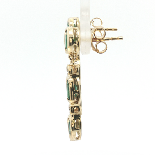 14K Multi-Shape Emerald Bezel Dangle Earrings