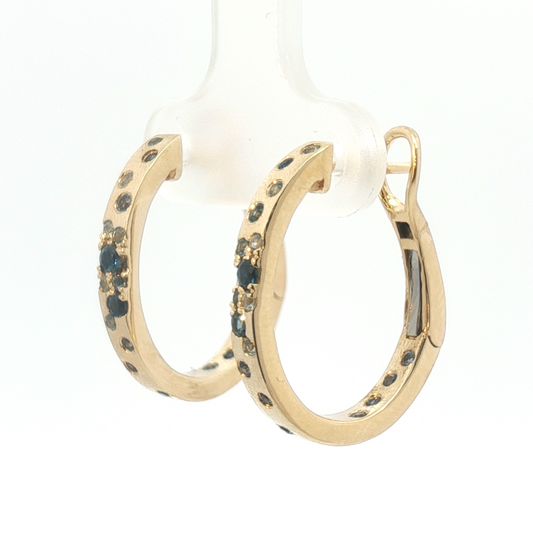 14K Satin Scattered Blue Sapphire Omega Back Hoop Earrings