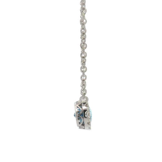 14K East West Milgrain Frame Checkerboard Blue Topaz Stationary Necklace