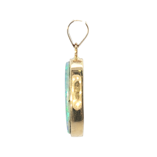 14K Bezel Set Oval Opal Doublet Pendant