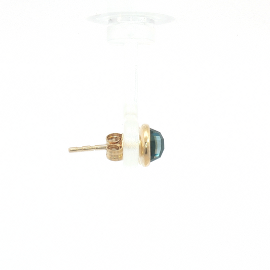 14K Rose-Cut London Blue Topaz Bezel Earrings
