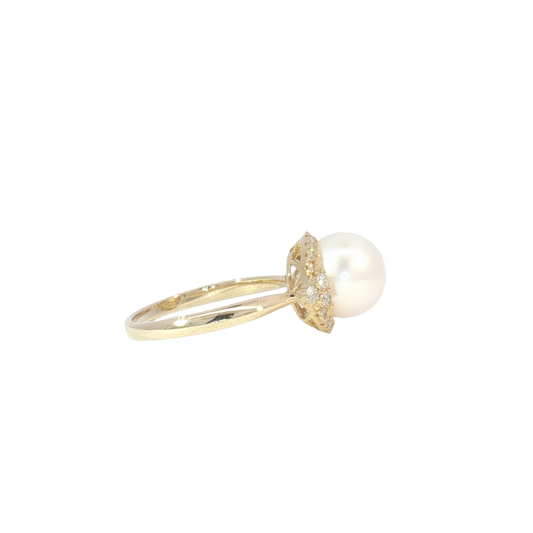14K White Freshwater Pearl Accented Halo Ring