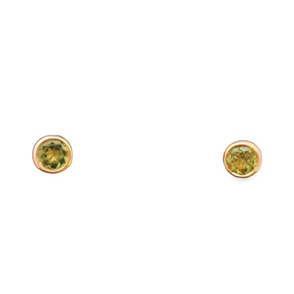 14K Peridot "August" Birthstone Bezel Stud Earrings