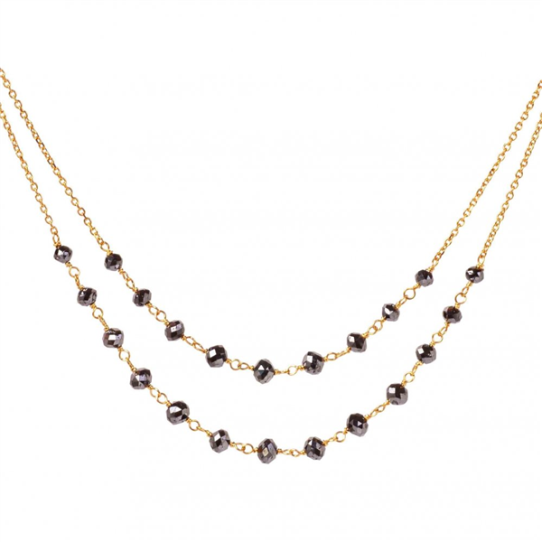14K Faceted Black Diamond Bead Double Row Necklace