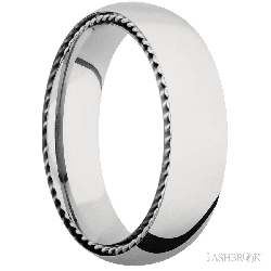 6 mm wide/Domed/14K White Gold band with two 1 mm Sidebraid inlays of 14K White Gold.