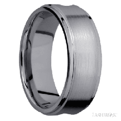 8 mm wide/Flat Grooved Edges/Tantalum band with one 5 mm Centered inlay of Walnut.