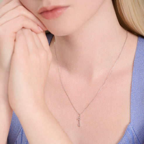 Sterling Silver Lab Grown Diamond Skeleton Key Necklace