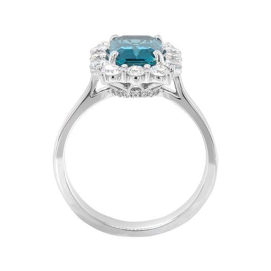 14K Indicolite Tourmaline & Diamond Halo Fashion Ring