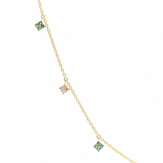 14K Emerald & Diamond Clover Drop Station Necklace