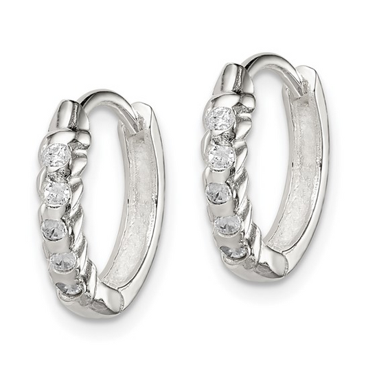Sterling Silver Textured CZ Huggie Earrings