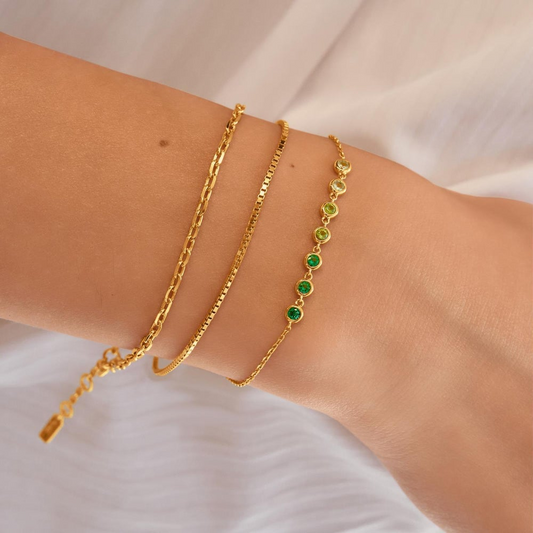 14K Gold Plated Green Ombre CZ Bezel Station Bracelet
