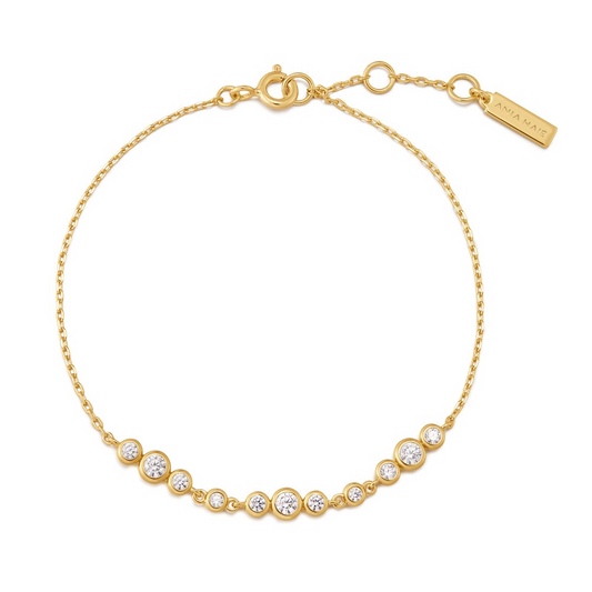 14K Gold Plated Tone Polished CZ Bezel Trios Bracelet