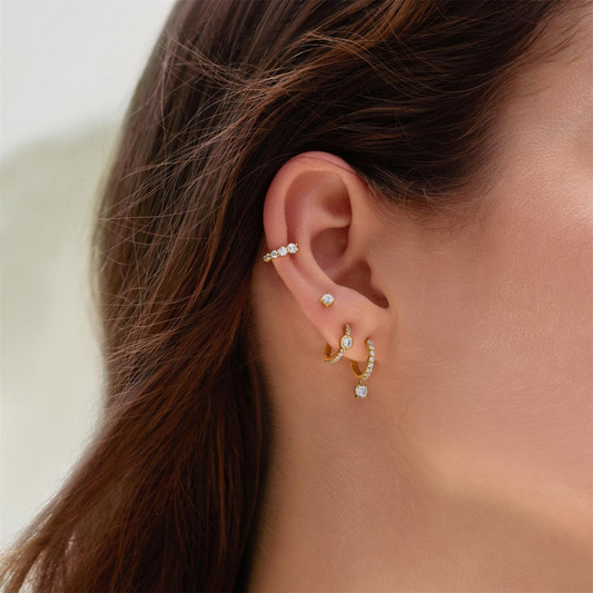 14K Gold Plated Pave & Bezel-Set CZ Huggie Hoop Earrings