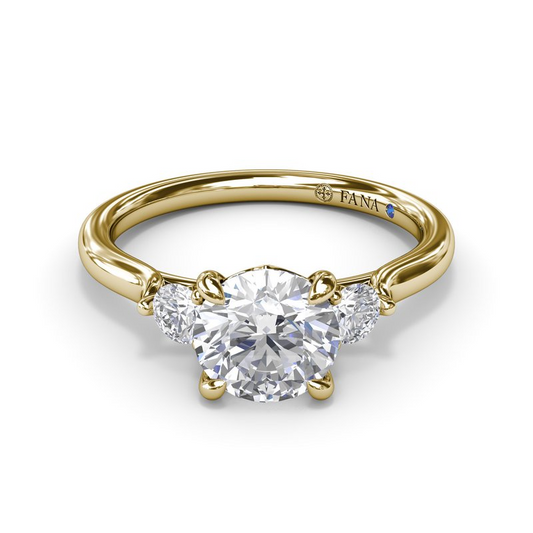 14K Three Stone Diamond Semi-Mount Engagement Ring