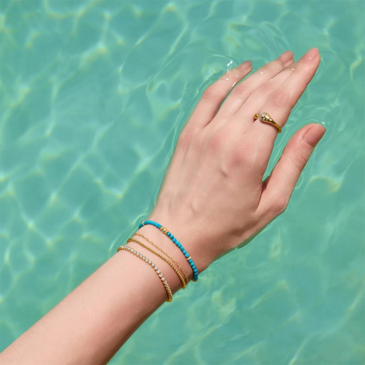 14K Gold Plated Lab-Created Turquoise Bead Bracelet