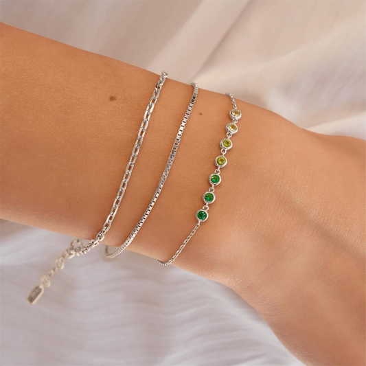 Sterling Silver Green Ombre CZ Bezel Station Bracelet
