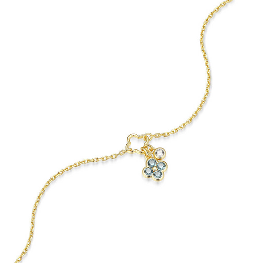 14K Gold Plated Blue Spinel Clover Charm Bracelet