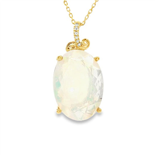 14K Oval Ethiopian Opal Drop Pendant