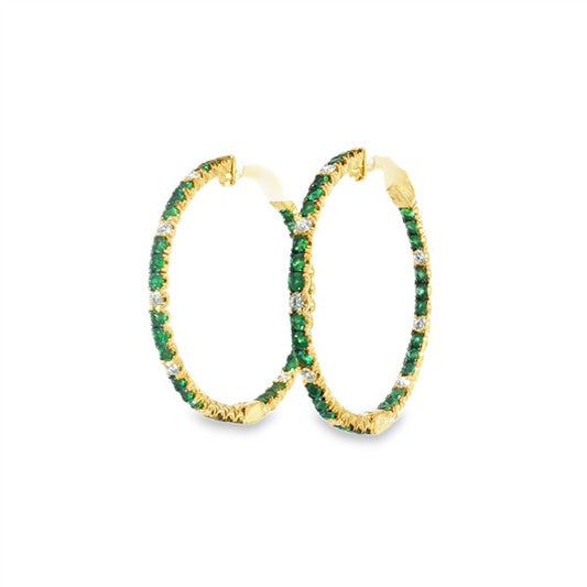 14 Karat Emerald & Diamond Hoop Earrings