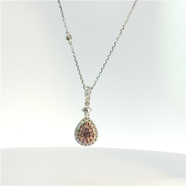18K Two Tone Fancy Pink Diamond Double Halo Drop Pendant