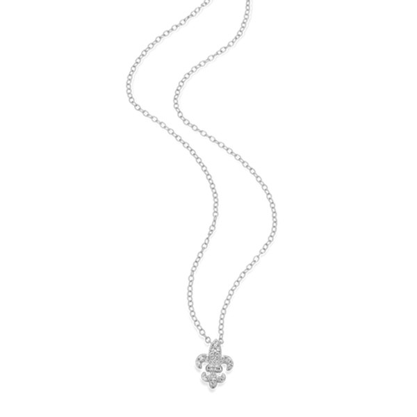 Sterling Silver Fleur de Lis Lab Grown Diamond Silver Necklace