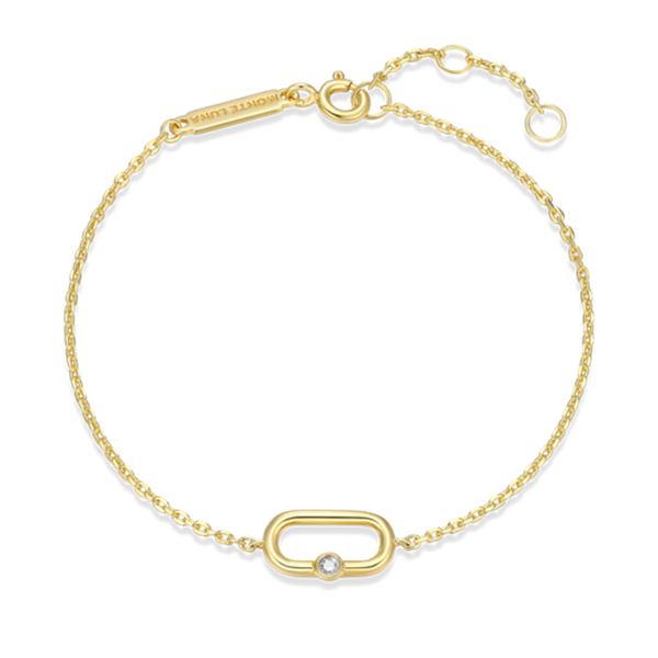 14K Gold Plated Oval Link Diamond Bracelet