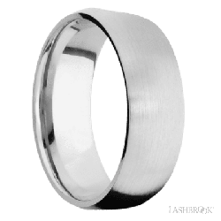 8 mm wide/Domed/14K White Gold band with two 1 mm Sidebraid inlays of 14K White Gold and featuring a 3 Row Eternity arrangement of .015 carat Round Diamond stones in a Bead Channel setting