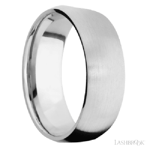 8 mm wide/Domed/14K White Gold band with two 1 mm Sidebraid inlays of 14K White Gold and featuring a 3 Row Eternity arrangement of .015 carat Round Diamond stones in a Bead Channel setting