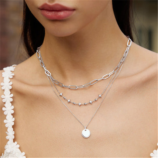 Sterling Silver Sparkling Star Station Necklace