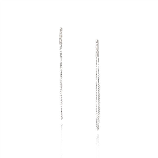 14K White Gold Diamond Bar & Chain Earrings