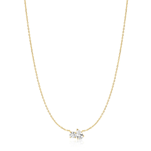 Sterling Silver Gold Plated Toi & Moi CZ Necklace