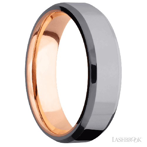 6 mm wide Beveled Tantalum band featuring a 14K Rose Gold sleeve.