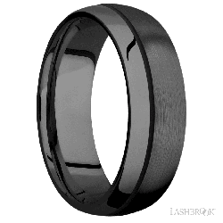 7 mm wide/Domed/Zirconium band with one 0.5 mm Off Center inlay of Black.