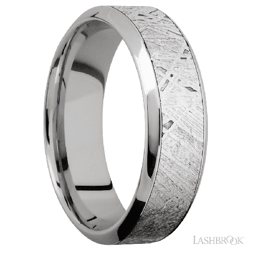 7 mm wide/High Bevel/18K White Gold band with one 4 mm Centered inlay of Meteorite.