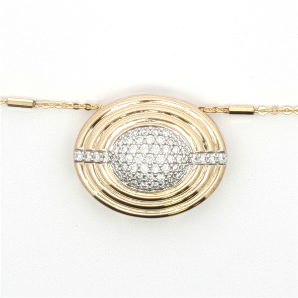 14 Karat Two Tone Gold Diamonds Pave Oval Disc Pendant