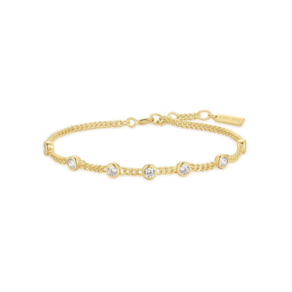 14K Plated Multi-Station Round Stone Chain Bracelet