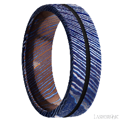 7 mm wide/Flat/Titanium Damascus band with one 1 mm Centered inlay of Black.
