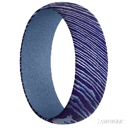 7 mm wide Domed Titanium Damascus band featuring a Crushed Orchid sleeve.