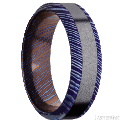 7 mm wide/High Bevel/Titanium Damascus band with one 3 mm Centered inlay of Tantalum.