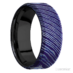 8 mm wide Beveled Titanium Damascus band featuring a Zirconium sleeve.