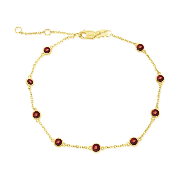 14K Round Garnet Station Bracelet
