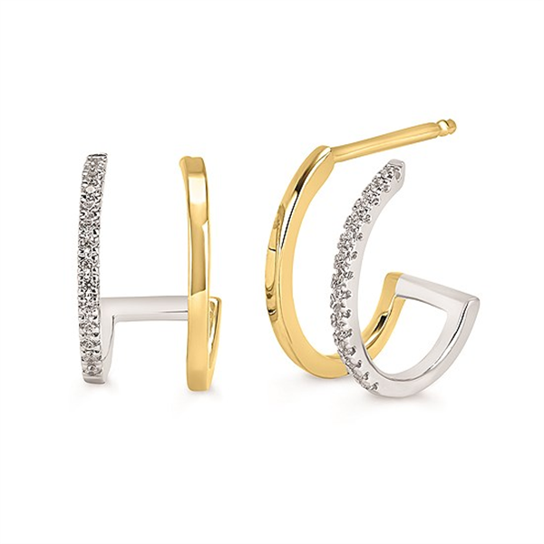10 Karat Two Tone Diamond Double Hoop Earrings