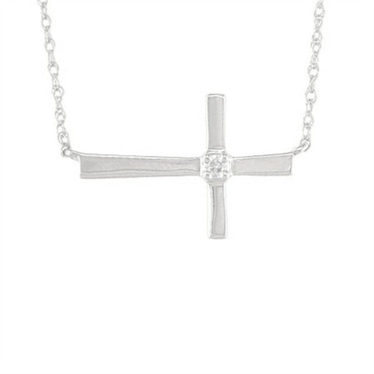 14K Sideways Cross Diamond Necklace
