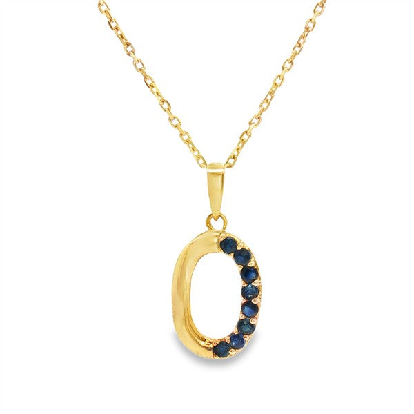 14 Karat Yellow Gold Sapphires O Shape Pendant